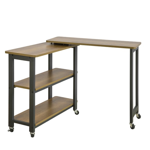 FWT83 L-formet sidebord, 2 hylder, med hjul, industriel design, mørk khaki