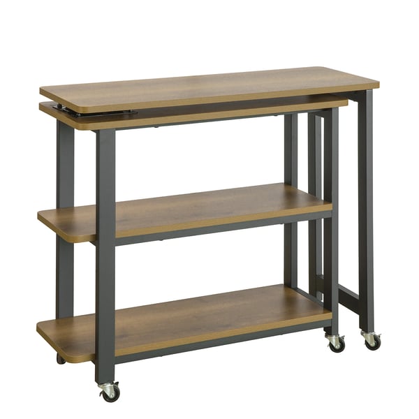 FWT83 L-formet sidebord, 2 hylder, med hjul, industriel design, mørk khaki
