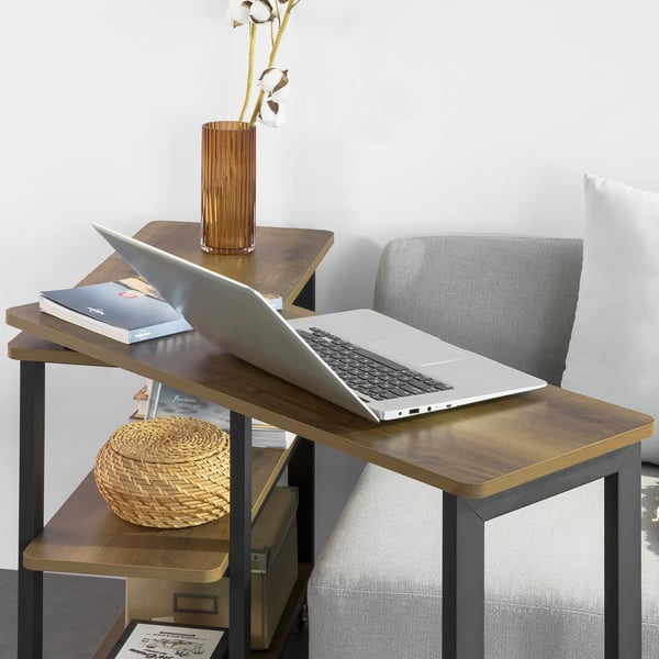FWT83 L-formet sidebord, 2 hylder, med hjul, industriel design, mørk khaki