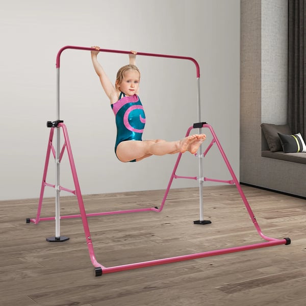 Gymnastikstativ til børn - Monkey Bars klatrestativ - Justerbar højde - Sammenklappeligt - Udvidbart - Styrketræning - Hjemmegym til børn