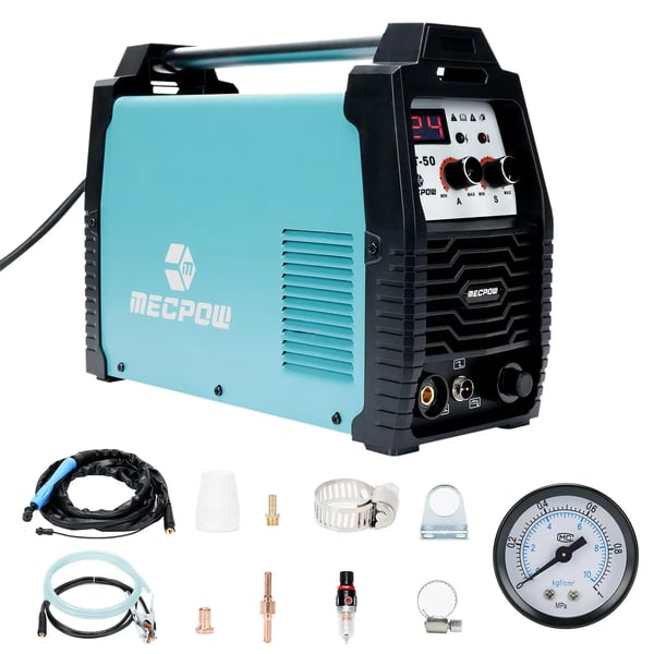 CUT-50 - Plasmaskærer - IGBT-inverter - 20–50 A - 80 % arbejdscyklus - 220 V - Kontaktantænding - Skærer 5–15 mm - Rød