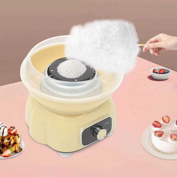 Candyflossmaskine, bordmodel 500 W, astronautform, elfenbensfarve, elektrisk, sæt til hvidt sukker og hårde bolsjer