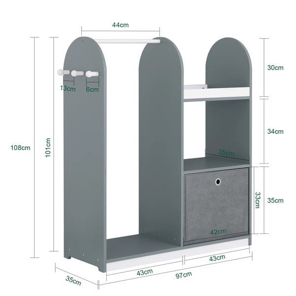 KMB40 børnegarderobe, 3 kroge og hylde, mørkegrå