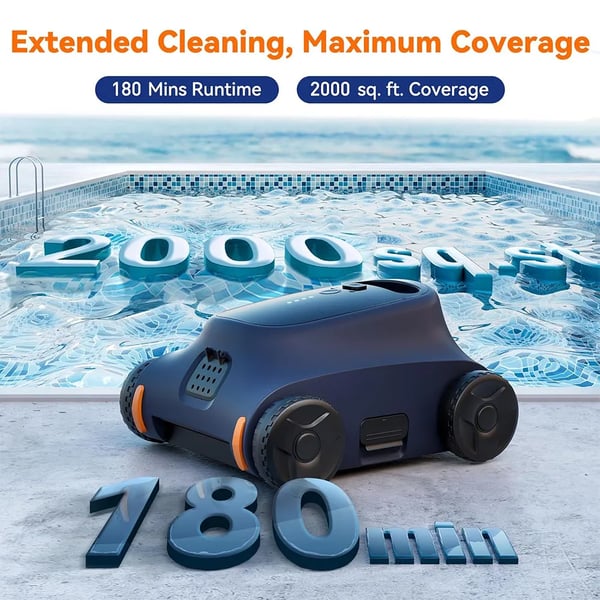 SAT 10 - Robot Poolstøvsuger - Batteri 7800 mAh - Motor 30 W - IP68 - Rengøring 180 min - Dybde 0,5–3 m - Op til 150 m² - Beige