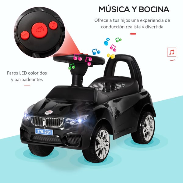 Gåbil för barn - Ride-on Sparkbil - Ålder 3–6 År - Fyra Hjul - Musik och Strålkastare - Plast - Mått 63,5×28×36 cm - Svart