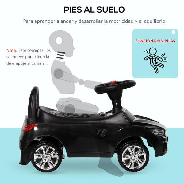 Gåbil för barn - Ride-on Sparkbil - Ålder 3–6 År - Fyra Hjul - Musik och Strålkastare - Plast - Mått 63,5×28×36 cm - Svart