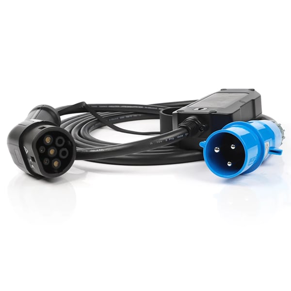 Bærbar elbil oplader IEC 62196 - CEE3A3250K - Mode 2 - CEE 3-polet - Justerbar 10–32A - Maks 7,4 kW - Kabel 5 m - LCD & IP66 - Sort