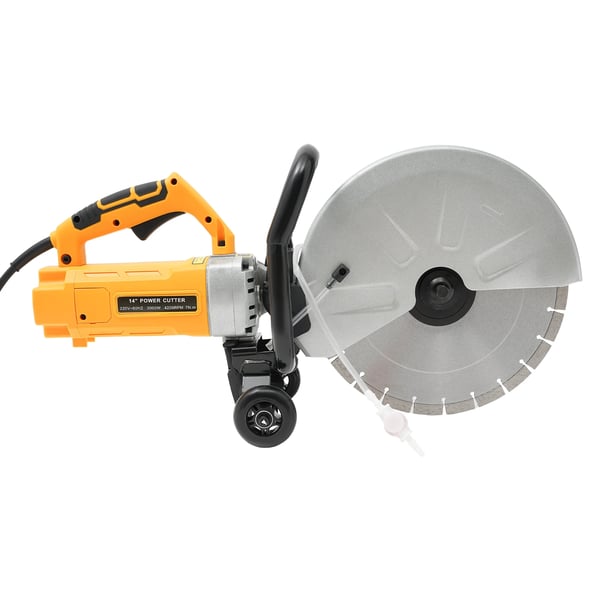 Sähköinen seinäuraleikkuri/urajyrsin - Betonileikkuri pyörösaha - Ø 350 mm terä - 4100 r/min - 220 V - EU‑pistoke - Pyörillä - Keltainen