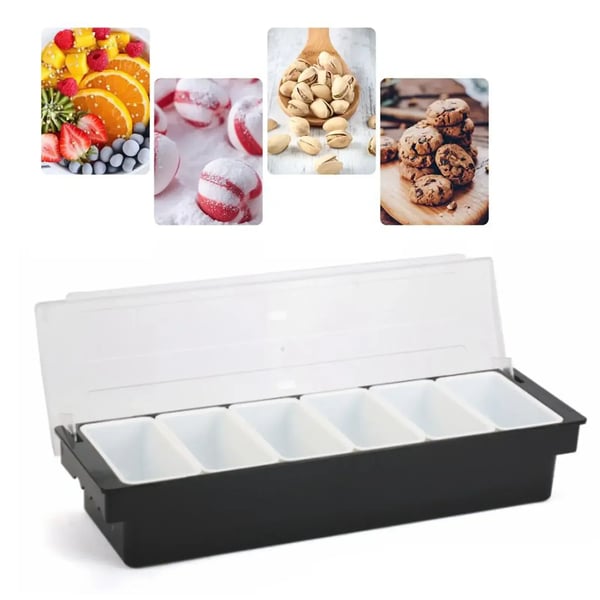 Ingrediensbeholder - Krydderi- og Tilbehørsdispenser - Med 6 Rum - Plast - Til Bar & Hjem - Multifarvet