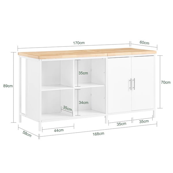 KNL09-WN køkkenø/sideboard, fritstående, hvid, ca. 170x89x60 cm