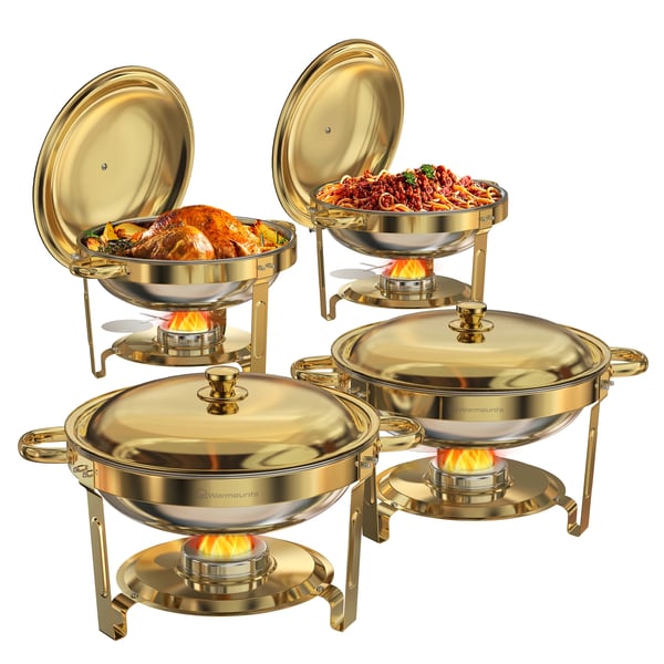 Chafing Dish Buffetvarmer - Rund Model - 5 qt (4,7 l) - 4-pak - Sølv