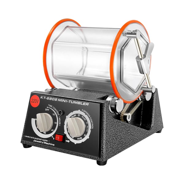 Elektrisk polermaskine - Roterende smykkepolerer - 60 W - 500–3000 o/min, 5 trin - Timer 0–60 min - 3 kg kapacitet - EU-stik - Sort