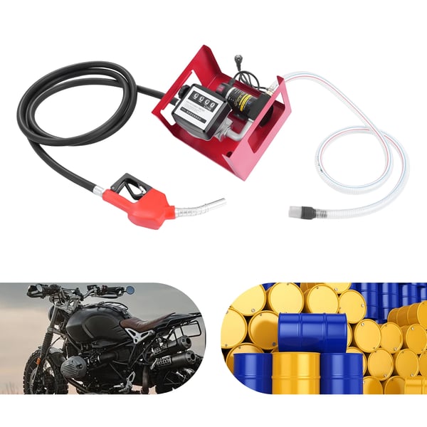 Elektrisk dieselpump, bränsleöverföringspump med automatisk bränslepistol, 50 L/min 230 V 200 W, självsugande, röd