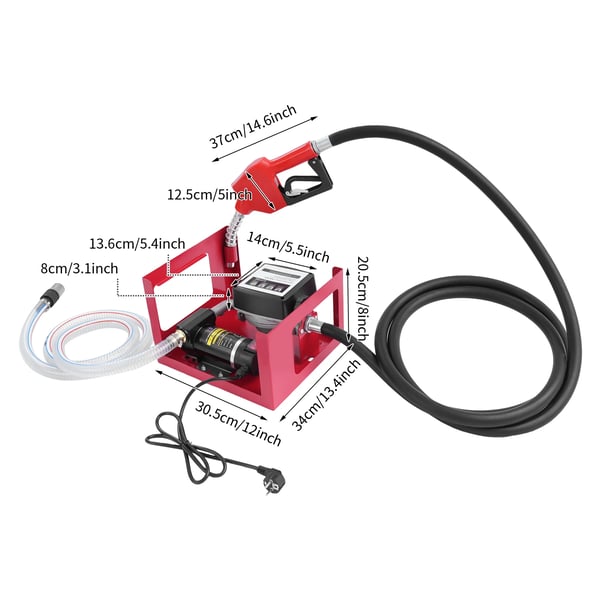 Elektrisk dieselpump, bränsleöverföringspump med automatisk bränslepistol, 50 L/min 230 V 200 W, självsugande, röd