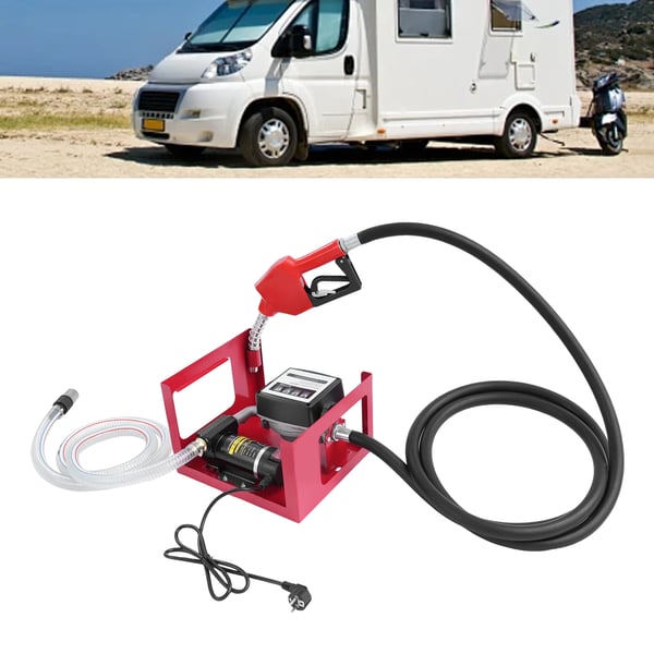 Elektrisk dieselpump, bränsleöverföringspump med automatisk bränslepistol, 50 L/min 230 V 200 W, självsugande, röd