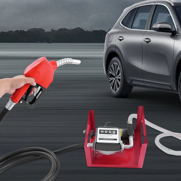 Elektrisk dieselpump, bränsleöverföringspump med automatisk bränslepistol, 50 L/min 230 V 200 W, självsugande, röd