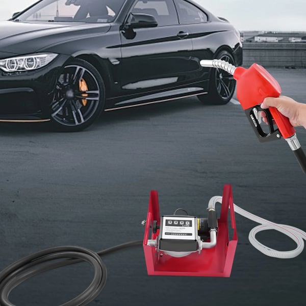 Elektrisk dieselpump, bränsleöverföringspump med automatisk bränslepistol, 50 L/min 230 V 200 W, självsugande, röd