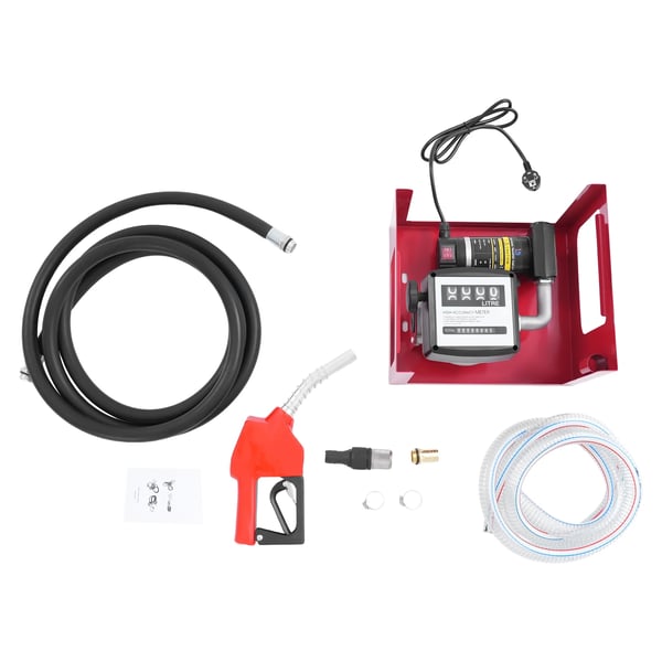 Elektrisk dieselpump, bränsleöverföringspump med automatisk bränslepistol, 50 L/min 230 V 200 W, självsugande, röd