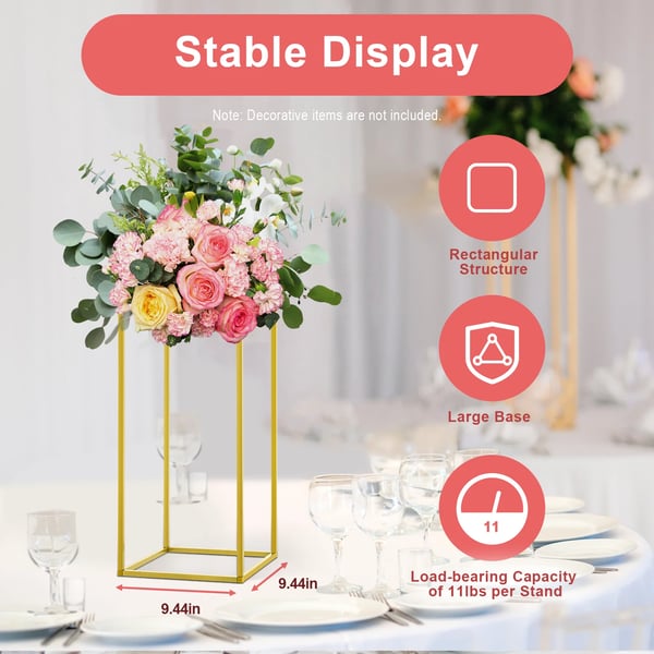 Blomsterstativ i metal, Borddekoration til bryllup, 10-pak 60 cm høj, guld, størrelse M