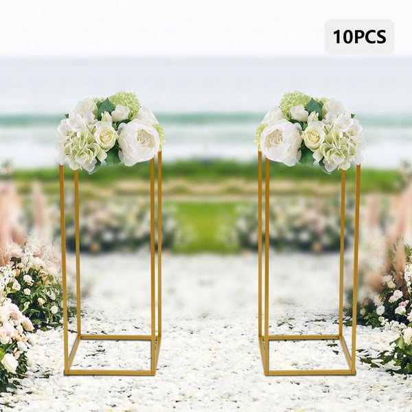 Blomsterstativ i metal, Borddekoration til bryllup, 10-pak 60 cm høj, guld, størrelse M