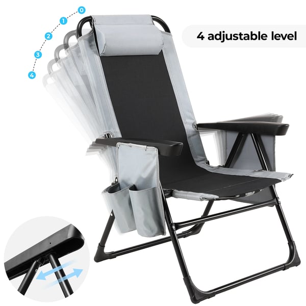 Foldbar havestol - Lounge-/campingstol - Justerbart ryglæn - Jernramme - 57 x 57 x 98 cm - Maks 140 kg - 1 stk. - Lysegrå