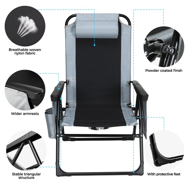 Foldbar havestol - Lounge-/campingstol - Justerbart ryglæn - Jernramme - 57 x 57 x 98 cm - Maks 140 kg - 1 stk. - Lysegrå