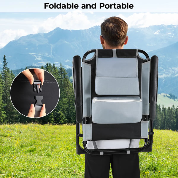 Foldbar havestol - Lounge-/campingstol - Justerbart ryglæn - Jernramme - 57 x 57 x 98 cm - Maks 140 kg - 1 stk. - Lysegrå