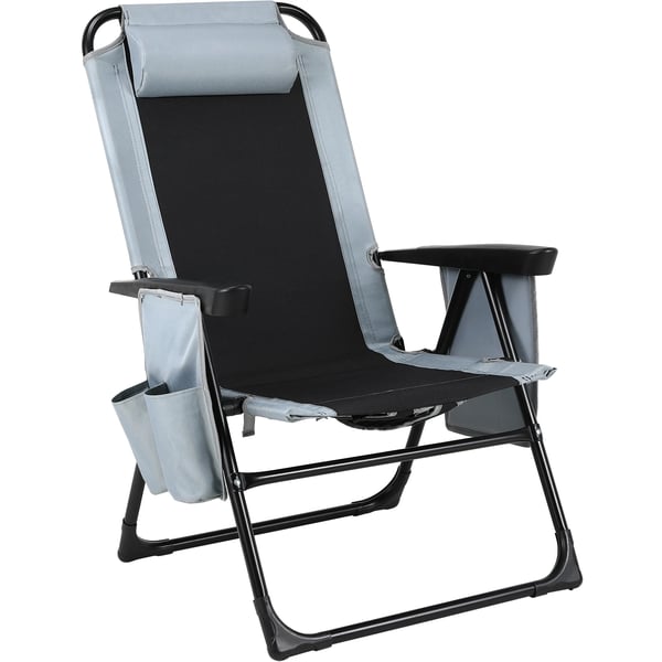 Taitettava puutarhatuoli - Lounge-/retkituoli - Säädettävä selkänoja - Rautarunko - 57 x 57 x 98 cm - Enintään 140 kg - 1 kpl - Vaaleanharmaa