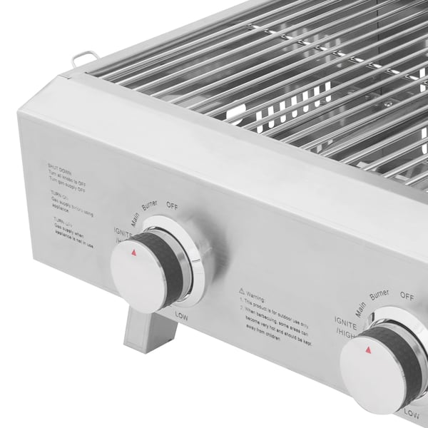 Gasgrill - Bærbar grill - LPG - 2 brændere - Sammenklappelig - Rustfrit stål - Camping/picnic/autocamper - Sølv