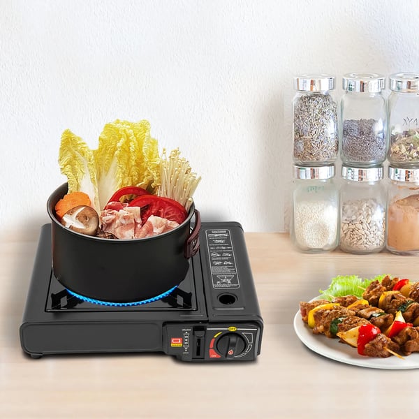 Kannettava ulkogrilli - Kaasugrilli - 2500 W - Sähkösytytys - Säädettävä liekki - Retkeilyyn, piknikille, BBQ - Musta