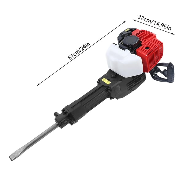 Nedbrydningshammer - Benzindrevet 2-takt 52 cm³ - 20–55 J slagenergi - 1500 slag/min - 6500 o/min - 25:1 brændstofblanding - Rød