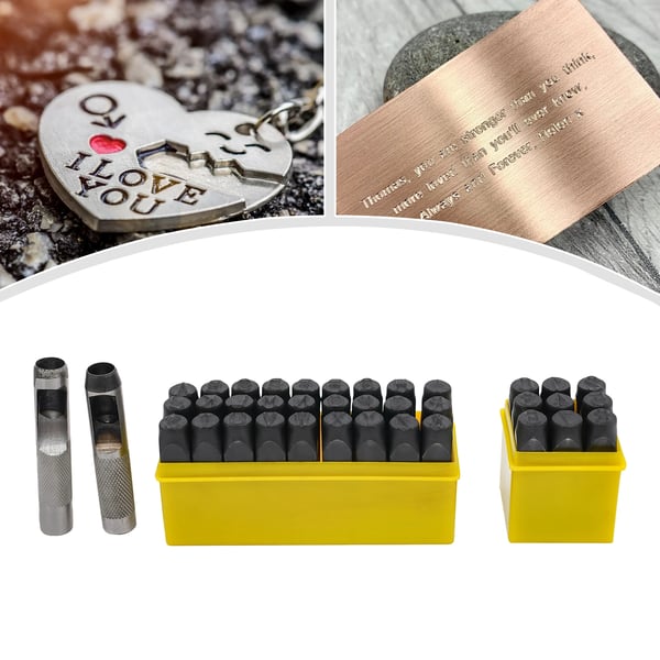 Stempelsæt i stål - Bogstaver & tal 36 dele - 1,27 cm - Til læder & metal - Logo-prægning - Guld