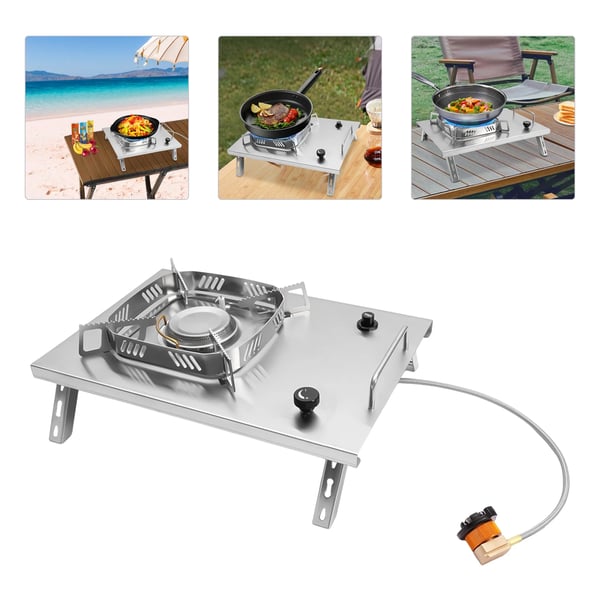 Gaskomfur til Camping - IGT-Bordsindsats - Sammenklappelig - Rustfrit Stål & Kobber - Rektangulær - 36×25,5×9,5 cm - Sølv