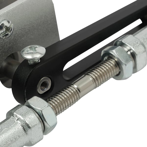 Mini teleskopisk lineær aktuator - M8 gevind - DC24V - Justerbar slag 3–15 cm - Trykkraft 1–10 kg - Svingarm 125 mm - EU/US-stik - Sølv