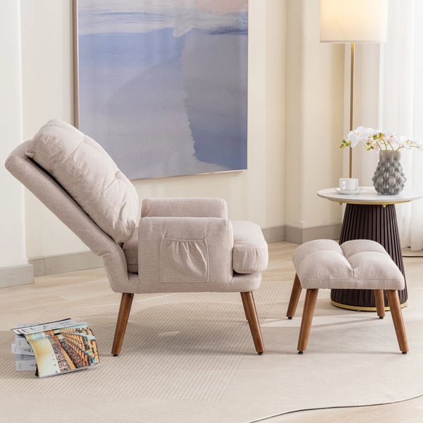 Loungestol med fodstøtte - Recliner - 5-trins justerbart ryglæn, tiltbar, sidehylde, 1-person, kompositstof, klassisk stil
