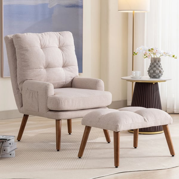 Loungestol med fodstøtte - Recliner - 5-trins justerbart ryglæn, tiltbar, sidehylde, 1-person, kompositstof, klassisk stil