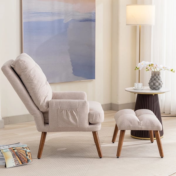 Loungestol med fodstøtte - Recliner - 5-trins justerbart ryglæn, tiltbar, sidehylde, 1-person, kompositstof, klassisk stil