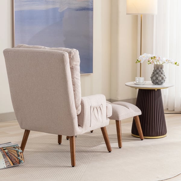 Loungestol med fodstøtte - Recliner - 5-trins justerbart ryglæn, tiltbar, sidehylde, 1-person, kompositstof, klassisk stil