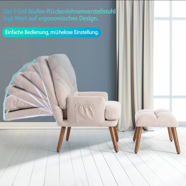 Loungestol med fodstøtte - Recliner - 5-trins justerbart ryglæn, tiltbar, sidehylde, 1-person, kompositstof, klassisk stil