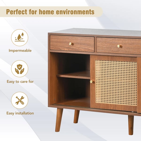 Puinen Senkki - Sideboard - 3 Laatikoa - 3 Liukuovea - Säädettävät Hyllyt - Kullanväriset Metallivetimet - 120×40×78 cm - Ruskea