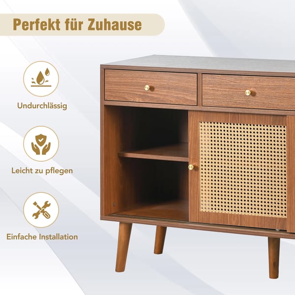 Puinen Senkki - Sideboard - 3 Laatikoa - 3 Liukuovea - Säädettävät Hyllyt - Kullanväriset Metallivetimet - 120×40×78 cm - Ruskea