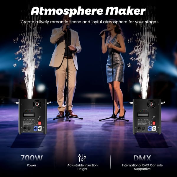 Kylmä kipinäkone - Lavatehostekone - 700 W - DMX - Kaukosäädin - 220 V AC - CE-hyväksytty - Musta