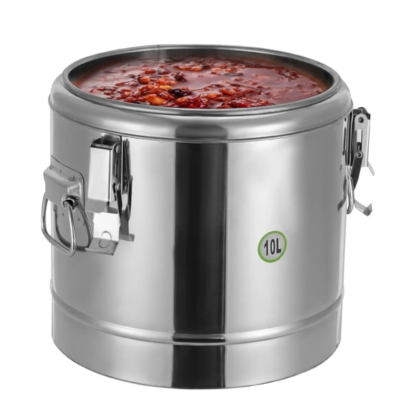 Isoleret suppebeholder - 10 l rustfrit stål - 12 t varmeholdning - Låsbart låg - Til hjem og erhverv - Sølv