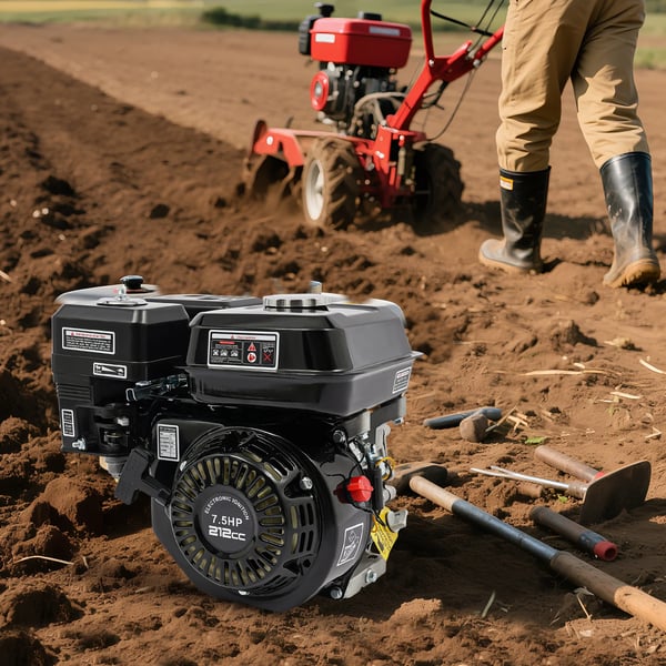 Benzinmotor - 4-takts OHV - 7,5 hk - 212 cc - 3600 rpm - 20 mm aksel - Trækstart - Luftkølet - Sort