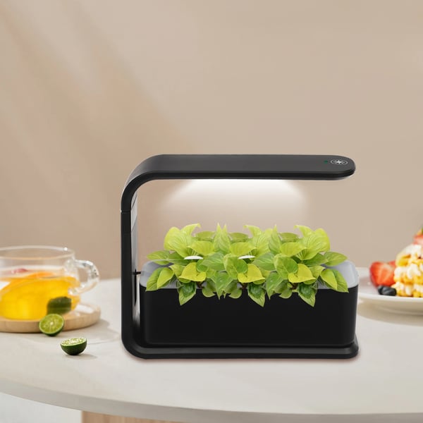 Hydroponisk indendørs urtehave - Bordmodel dyrkningssæt - 15W 60‑LED vækstlys - Justerbar lampehøjde - 3 plantehuller - 1,6 L vandtank - Hvid