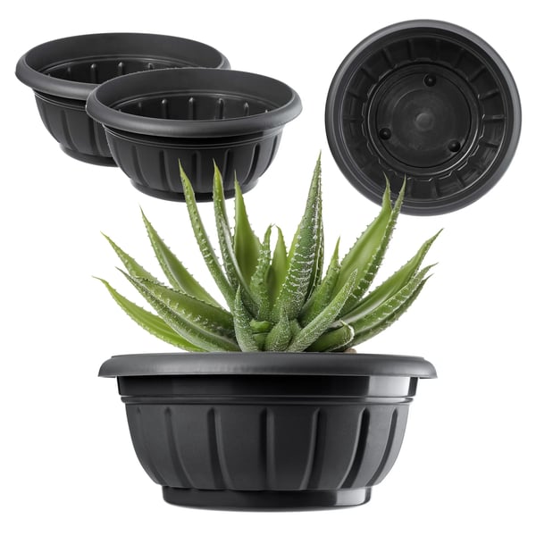 Blomsterskål til kirkegård - Planteskål i plast - Ø 38 cm - Rund - Antracit
