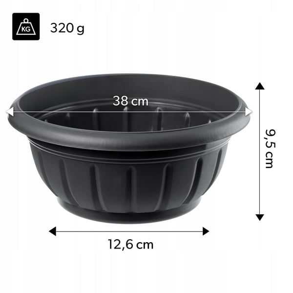 Blomsterskål til kirkegård - Planteskål i plast - Ø 38 cm - Rund - Antracit