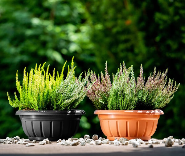 Blomsterskål til kirkegård - Planteskål i plast - Ø 38 cm - Rund - Antracit