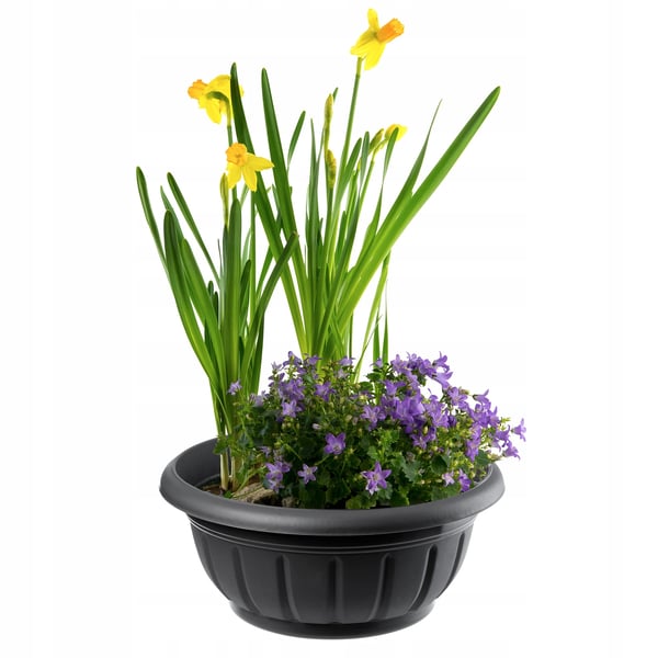 Blomsterskål til kirkegård - Planteskål i plast - Ø 38 cm - Rund - Antracit