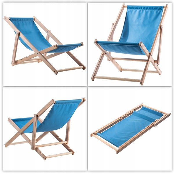 Liggestol/Strandstol - Sammenklappelig i træ - Til have & strand - Blå